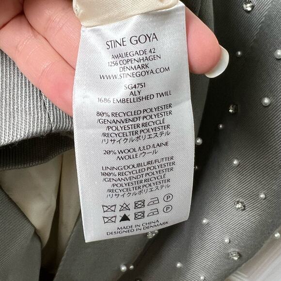 STINE GOYA Aly Wool Blend Beaded Rhinestone Gray Midi Dress M - Picture 12 of 12
